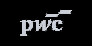 PwC logo - white text with geometric design elements on black background