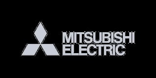 Mitsubishi Electric logo with three-diamond symbol and company name in white text on black background