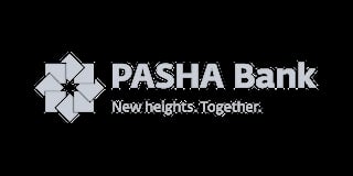 PASHA Bank logo with tagline New heights. Together on black background