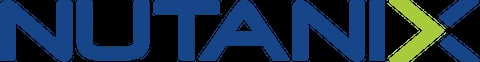 Nutanix logo with blue text and yellow-green chevron arrow