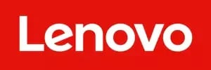 Lenovo logo with white text on red background