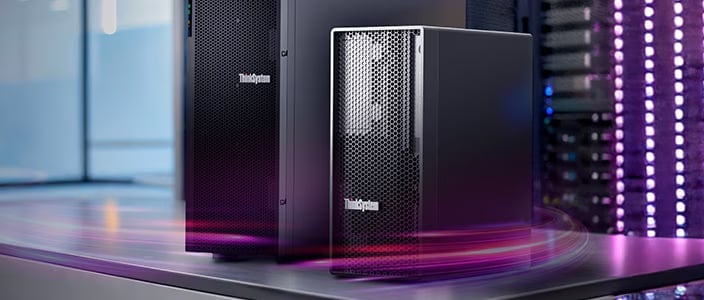High-performance desktop computer tower with metallic mesh front and purple LED lighting effects on a dark surface