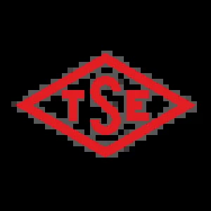 Red diamond-shaped logo with a stylized S symbol in the center on black background