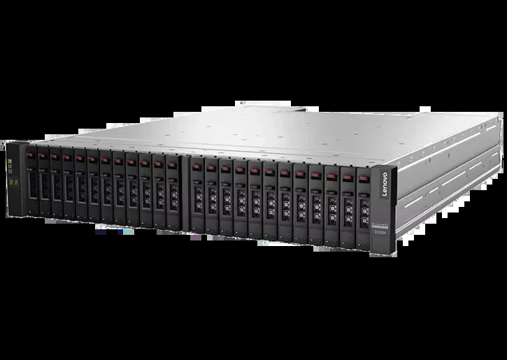 Lenovo ThinkSystem server rack unit with multiple drive bays and front panel indicators