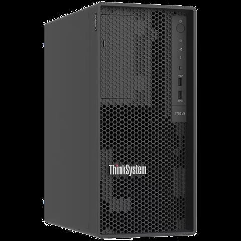 ThinkSystem tower server with black metal case and hexagonal mesh front panel
