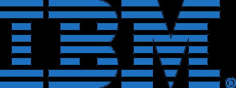 IBM logo with blue horizontal stripes on black background