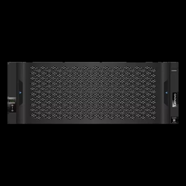 Black server rack or network equipment chassis with mesh front panel and control interfaces on the sides